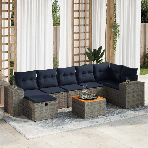 Set de Sofás de Jardín y Cojines 8 Piezas Ratán Sintético Gris