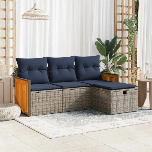 Set de Sofás de Jardín 4 Pzas y Cojines Ratán Sintético Gris