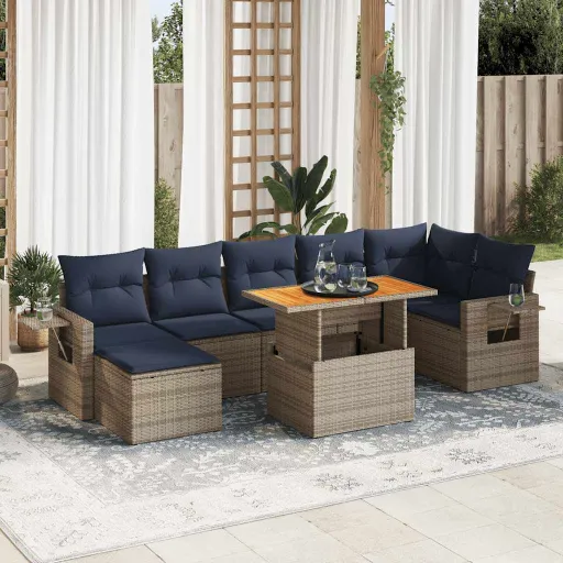 Set de Sofás de Jardín y Cojines 8 Piezas Ratán Sintético Gris