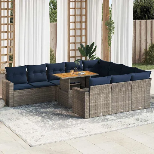 Set de Sofás de Jardín 11 Pzas y Cojines Ratán Sintético Gris