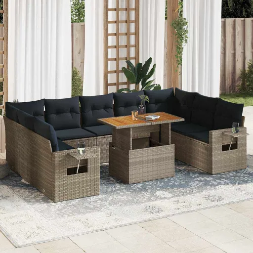 Set de Sofás de Jardín y Cojines 10 Pzas Ratán Sintético Gris