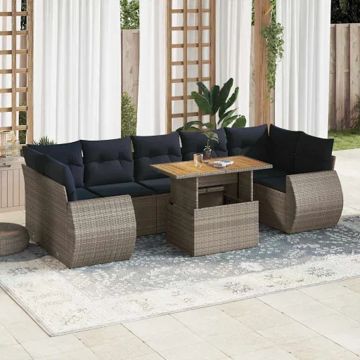 Set de Sofás de Jardín y Cojines 8 Piezas Ratán Sintético Gris