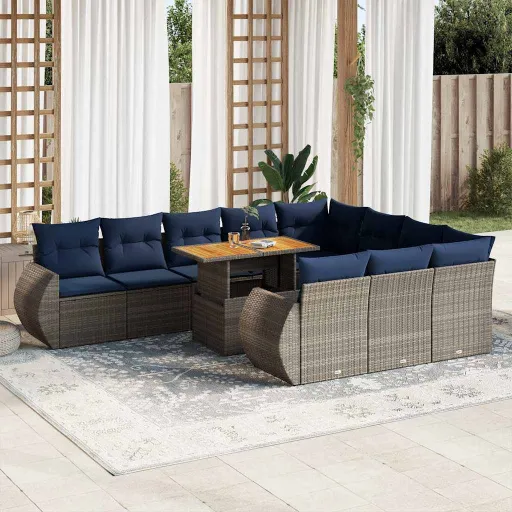 Set de Sofás de Jardín 11 Pzas y Cojines Ratán Sintético Gris