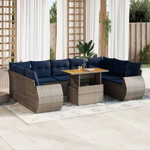 Set de Sofás de Jardín y Cojines 10 Pzas Ratán Sintético Gris