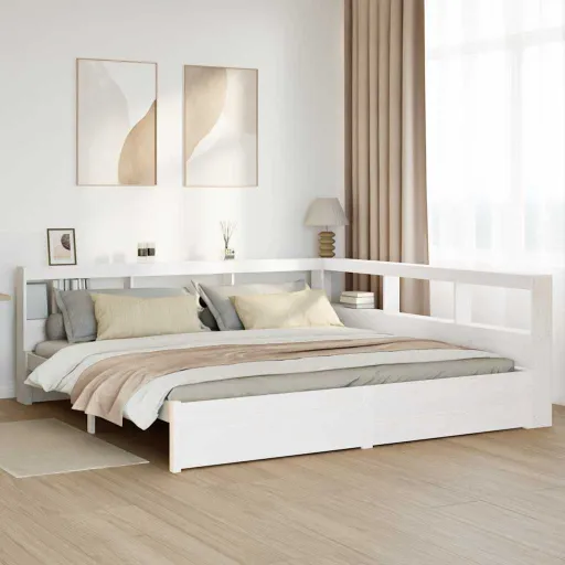 Cama Con Estantería Sin Colchón Madera Maciza de Pino 160x200cm
