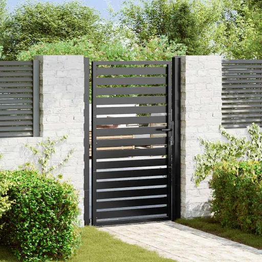 Puerta de Jardín Con Cerradura de Aluminio Negra 100x150 cm