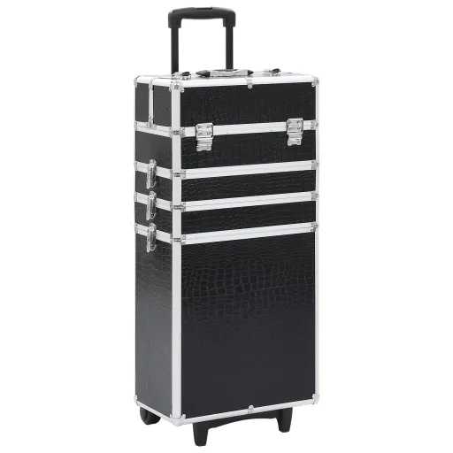 Maletín Trolley Maquillaje Aluminio Negro Estampado Cocodrilo