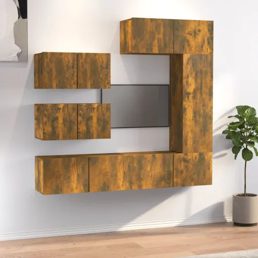 Set de Muebles de TV 6 Pzas Madera Contrachapada Roble Ahumado