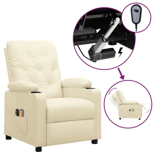 Sillón de Masaje Eléctrico Cuero Sintético Crema