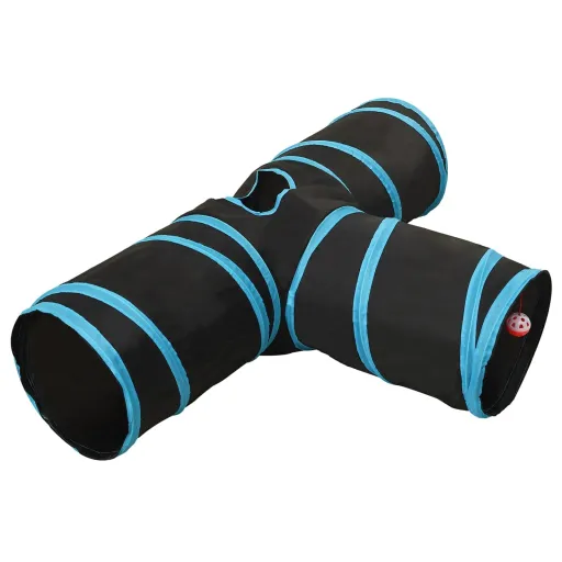 Túnel Para Gatos 3 Vías Negro y Azul Poliéster 90 cm