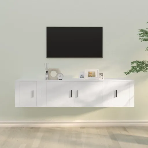 Set de Muebles de TV 3 Piezas Madera Contrachapada Blanco