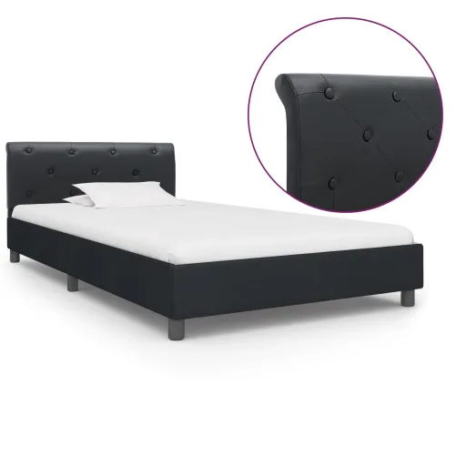 Estructura de Cama de Cuero Sintético Negro 100x200 cm