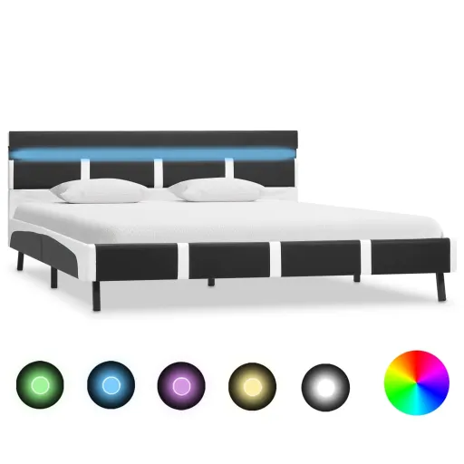 Estructura de Cama Con LED de Cuero Sintético Gris 120x200 cm