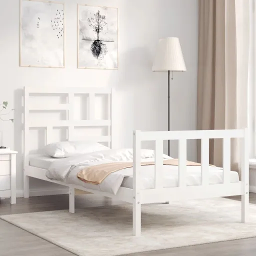 Estructura Cama Sin Colchón Madera Maciza Pino Blanca 100x200cm