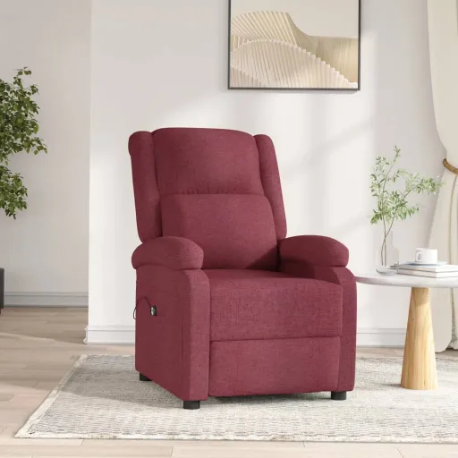 Sillón Reclinable Eléctrico Tela Rojo Tinto