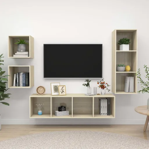 Juego de Muebles de Salón 4 Pzas Madera Ingeniería Roble Sonoma