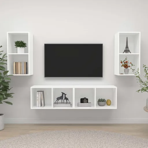 Muebles de Salón de Pared 4 Piezas Madera de Ingeniería Blanco