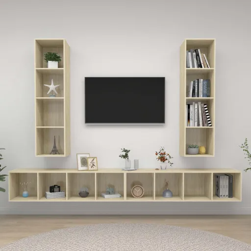 Muebles de Salón de Pared 4 Pzas Madera Ingeniería Roble Sonoma