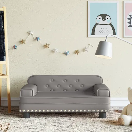 Sofá Para Niños de Cuero Sintético Gris 70x45x30 cm