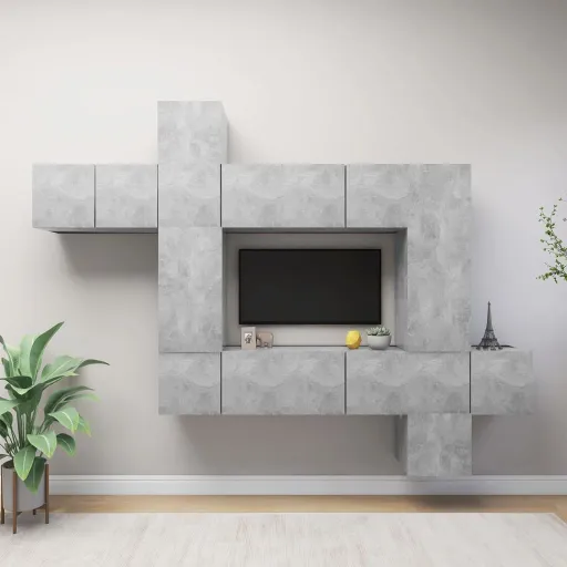Set de Muebles de Salón 10 Pzas Madera Ingeniería Gris Hormigón