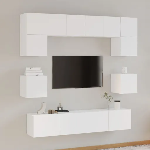 Set de Muebles Para TV 8 Piezas Madera Contrachapada Blanco