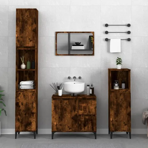 Set de Muebles Baño 3 Pzas Madera Contrachapada Roble Ahumado