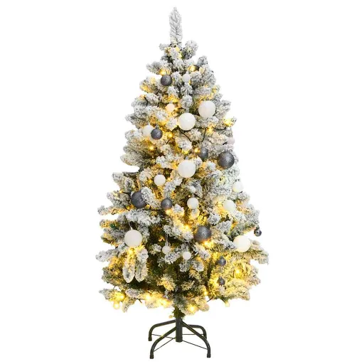 Árbol Navidad Artificial Con Bisagras 150 LED y Bolas 120 cm