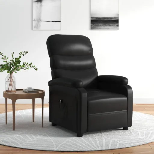 Sillón Reclinable Eléctrico de Cuero Sintético Negro