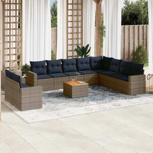 Set de Sofás de Jardín 11 Pzas y Cojines Ratán Sintético Gris