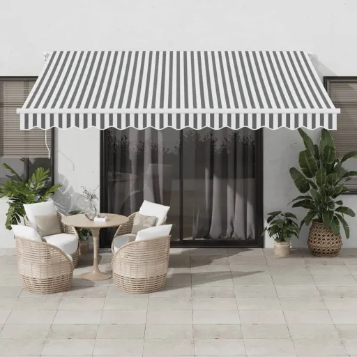 Toldo Retráctil Manual Gris Antracita y Blanco 400x300 cm
