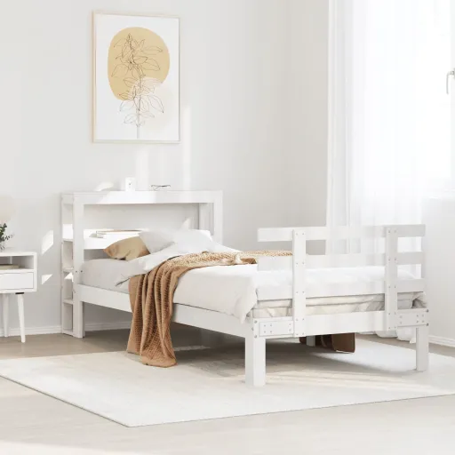 Estructura de Cama Con Cabecero Sin Colchón Blanco 90x190 cm