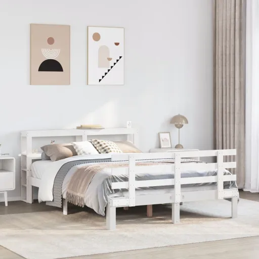 Estructura de Cama Con Cabecero Madera Pino Blanco 120x190 cm