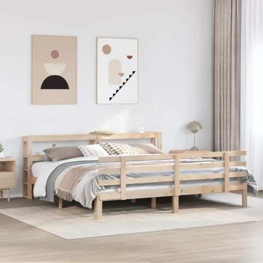 Estructura de Cama Con Cabecero Madera Maciza de Pino 200x200cm