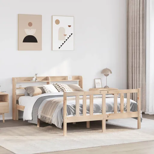 Estructura de Cama Con Cabecero Madera Maciza Pino 135x190 cm