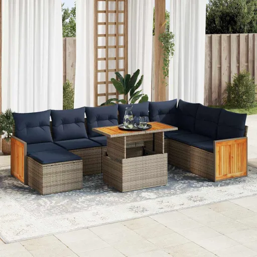 Set Sofás Jardín y Cojines 11 Pzas Ratán Sintético Acacia Gris