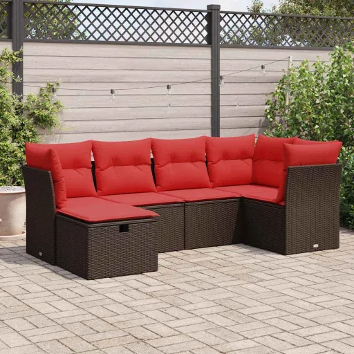 Set Sofás de Jardín 6 Piezas y Cojines Ratán Sintético Marrón