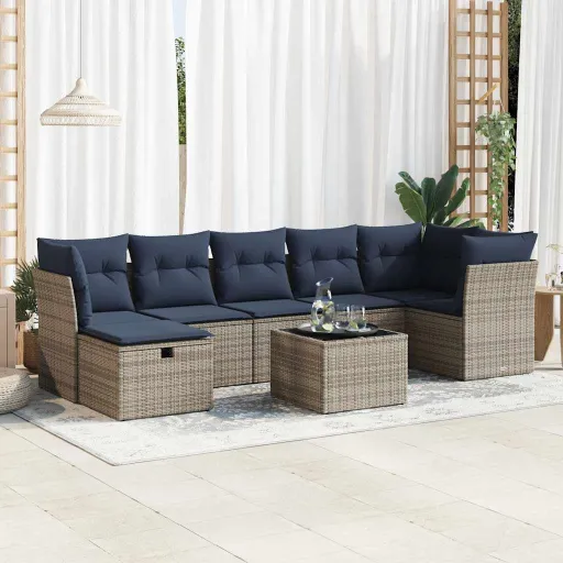 Set de Sofás de Jardín y Cojines 8 Piezas Ratán Sintético Gris