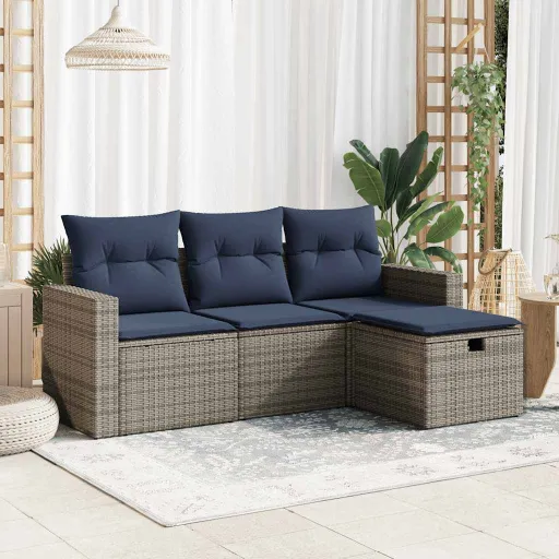 Set de Sofás de Jardín 4 Pzas y Cojines Ratán Sintético Gris