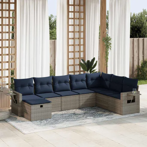 Set de Sofás de Jardín y Cojines 8 Piezas Ratán Sintético Gris