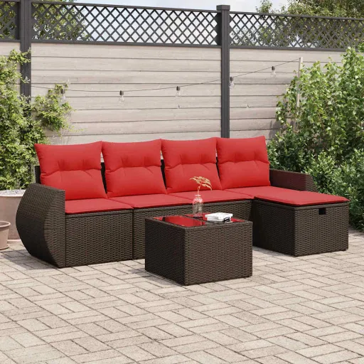 Set Sofás de Jardín 6 Piezas y Cojines Ratán Sintético Marrón