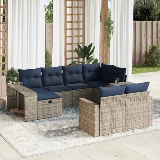 Set de Sofás de Jardín y Cojines 10 Pzas Ratán Sintético Gris