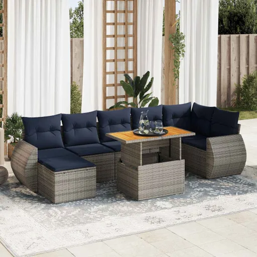 Set de Sofás de Jardín y Cojines 8 Piezas Ratán Sintético Gris