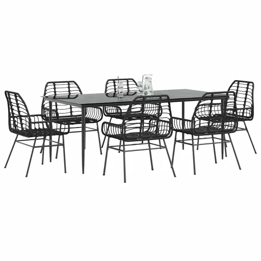 Juego de Comedor Jardín 7 Piezas Ratán Sintético Negro