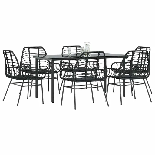 Juego de Comedor Jardín 7 Piezas Ratán Sintético Negro