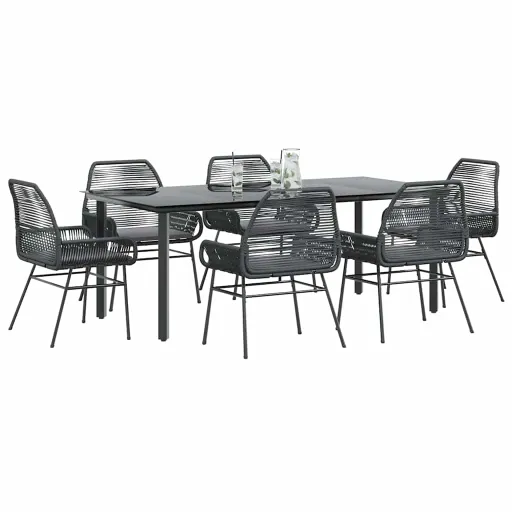 Set de Comedor de Jardín 7 Piezas Cojines Ratán Sintético Negro