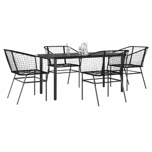 Juego de Comedor Jardín 5 Piezas Ratán Sintético Vidrio Negro