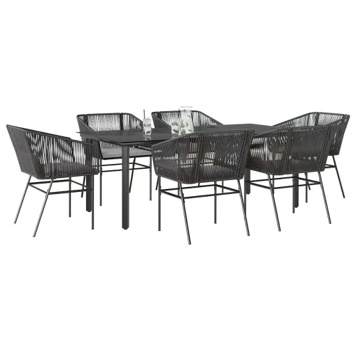 Set de Comedor de Jardín 7 Piezas Cojines Ratán Sintético Negro