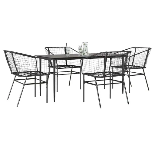Juego de Comedor Jardín 5 Piezas Ratán Sintético Vidrio Negro
