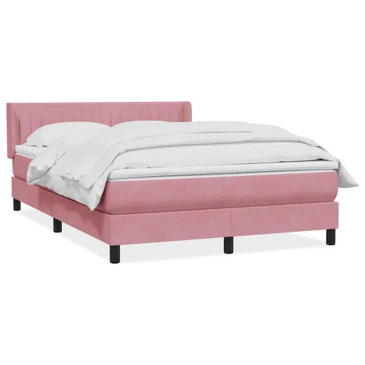 Cama Box Spring Con Colchón Terciopelo Rosa 140x220 cm