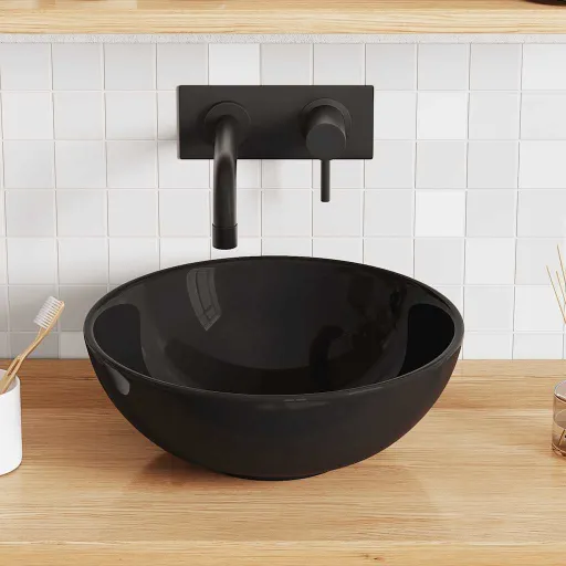 Lavabo Ø28x10 cm Cerámica Negro Brillo
